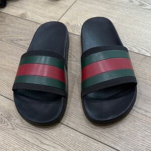 Gucci Black, Green, and Red Slide Sandals